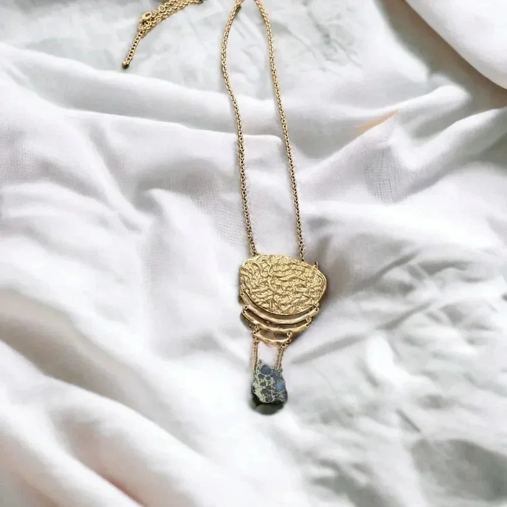 Gold Plated Bohemian Pendant Stone Long Necklace